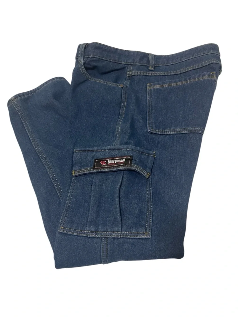 EDDIE DOMANI BLUE CARGO PANTS DENIM MEN FLEECE LINING INSIDE POCKETS SIZE 34X30*